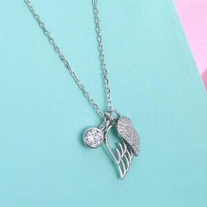 .925 Sterling Silver and CZ - Angel Wings Necklace